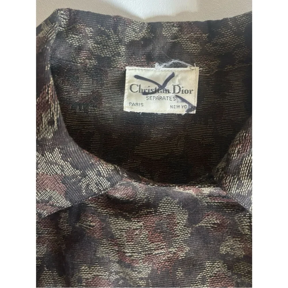 Vintage 70’s Dior Oversized Floral Blazer in Jacquard Brown Size 10